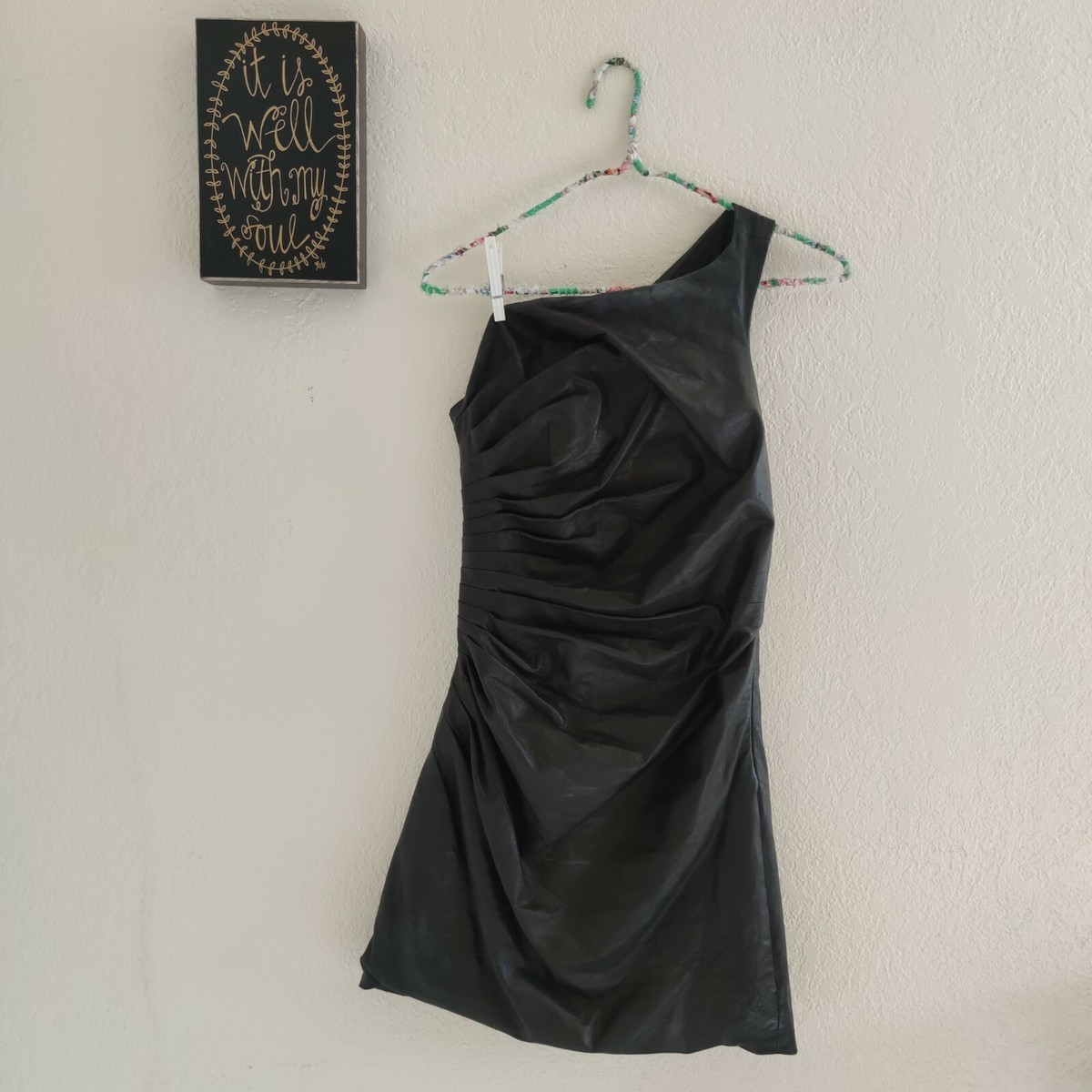 DVF Diane Von Furstenburg Black Leather Dress Ruched Pleats Sexy Designer  Size 0 | eBay