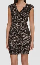 Guess Women's Black Sequin Deep V-Neck Cap-Sleeve Mini Dress Size 10