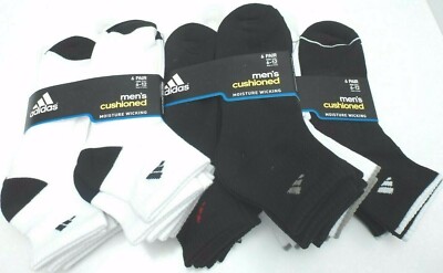 PAIRS ADIDAS Men CREW QUARTER NO SHOW LOW Cut Socks BLACK WHITE LARGE  6-12
