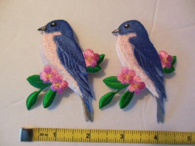 2 BLUEBIRD Iron-On Appliques  - NEW  2.5''x 3''