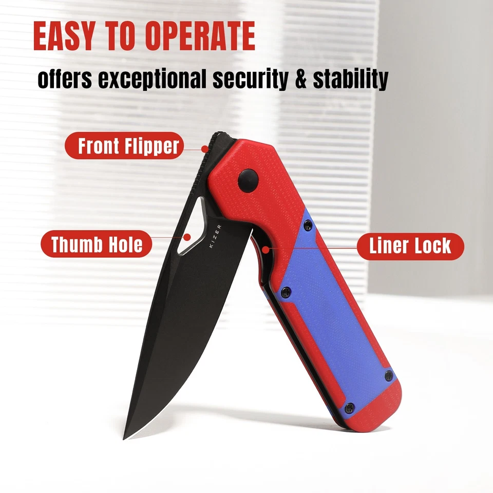 Cuchillo de Bolsillo Kizer Militaw EDC, Cuchillo Plegable Hoja Nitro V de 3.36"" V3634A2 Foto 4 de 4