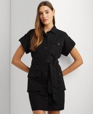 Ralph Lauren BLACK Women's Belted Cotton Utility Shirtdress, US 10