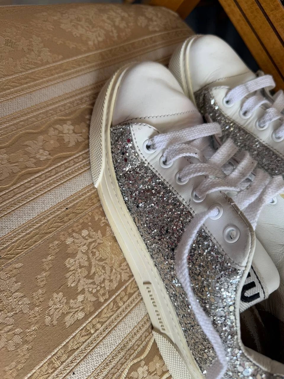 MIU MIU 5E089D SCARPE DA GINNASTICA SNEAKERS BASSE IN PELLE BIANCO ARGENTO DONNA EU 36 5 37