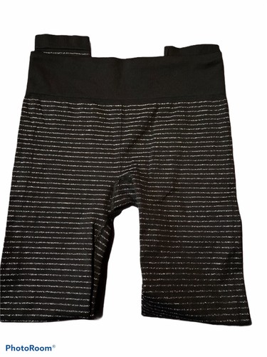 NWOT! Athleta Black Silver Metallic Shimmer Striped Stretch Fitted Leggings S - Picture 2 of 5