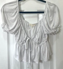 Pie in the Sky shirt size L white cropped tie front stretch sexy