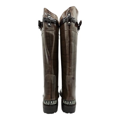 LAUREN RALPH LAUREN - CROC SKIN Print - 15" Tall Rain Boots, Dark Brown - Size 6 - Picture 6 of 11