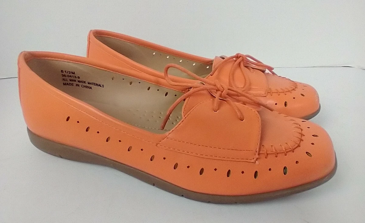 Comfortview Women s Moccasin Lace Up Shoes Size 8.5 Orange