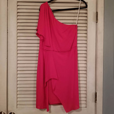 NWT Halston Fuscia One Shoulder Draped Dress 6
