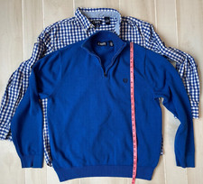 CHAPS men's zip blue sweater  gingham check long sleeve button front shirt L
