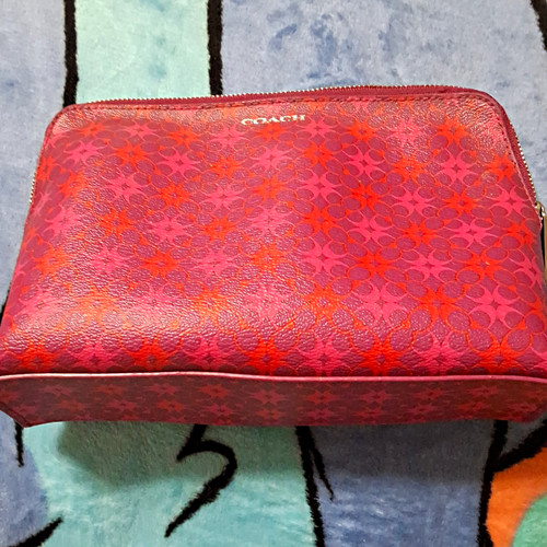 Coach Red Zipper Makeup Bag Cosmetic Case Pouch Zip Closure Travel Organizer