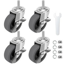 Caster Wheels 3 Locking Swivel Stem Casters Set Of 4 38-16 X 1 Screw Diame