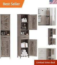 67" H Tall Bathroom Storage Cabinet with 2 Barn Doors and 1 Drawer, Narrow St...