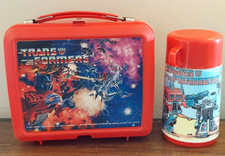 Vintage 1984 Original TRANSFORMERS Lunch Box Aladdin Hasbro Plastic W/ Thermos