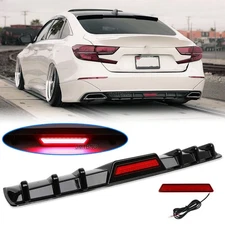 Rear Bumper Diffuser Lip Splitter Shark Fins Brake Light Glossy For Honda Accord