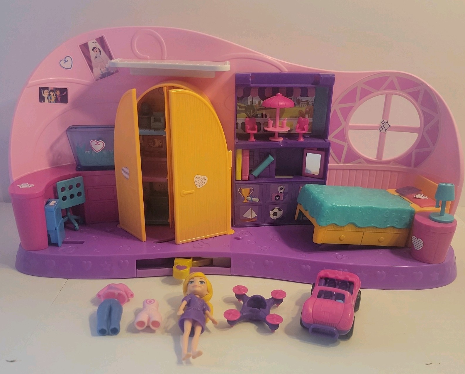 Polly Pocket Bedroom Loft Playset w/ Doll, Clothes, Furniture & Accessories –...