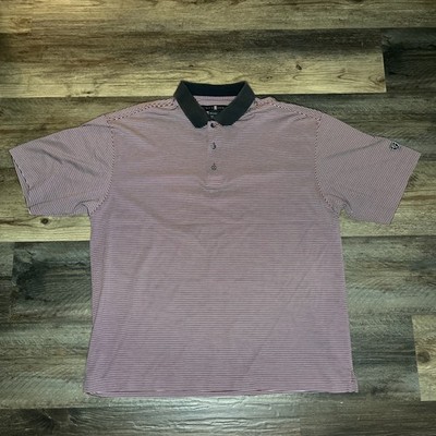 Tiger Woods Polo Shirt Mens L Red Striped Nike Dri Fit Cotton Adult Relaxed Fit 