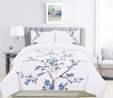 NEW Superior Cherry Garden Embroidered Floral Cotton Full/Queen DUVET COVER Set