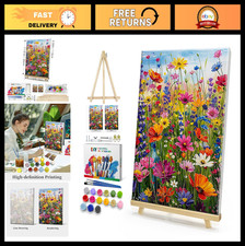 DIY Floral Paint by Numbers Kit for Adults - Framed Canvas with Easel, 8x12 Inch
