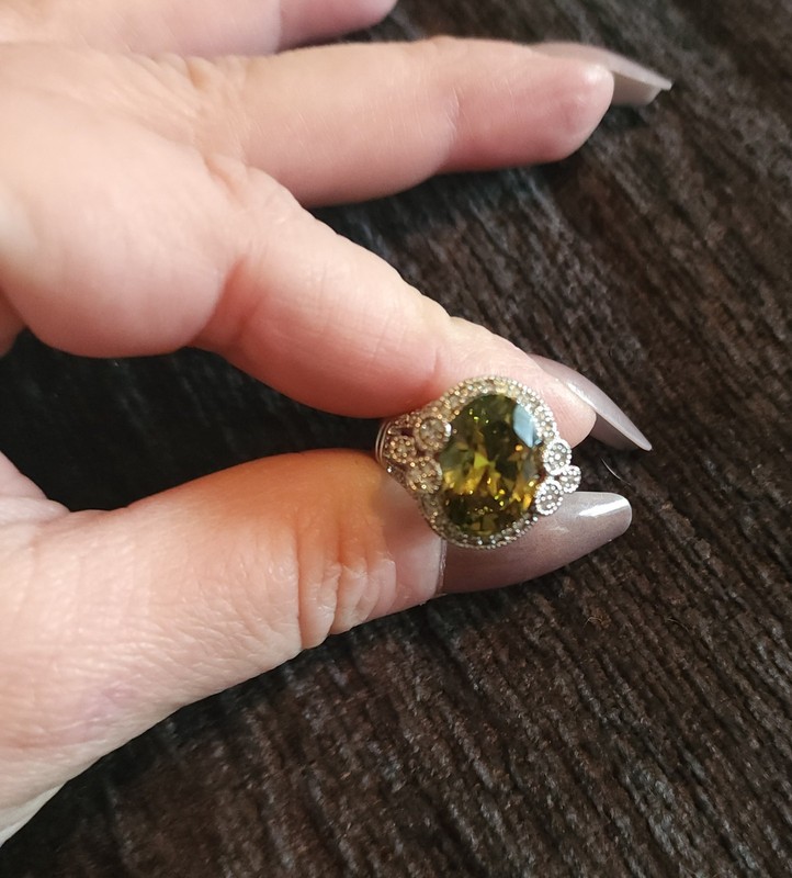 925 Sterling Silver J. Esposito White & Peridot-Tone C Z Cocktail Ring Size 7