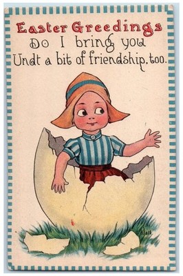 c1910's Easter Greetings Hatched Egg Dutch Girl Unposted Antique Postcard