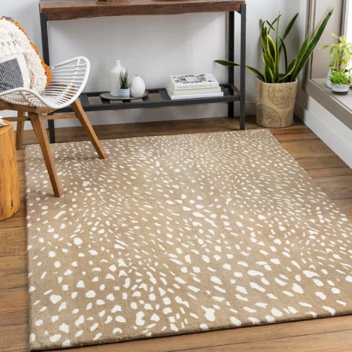 Multi Sizes Animal Print Handmade Tufted Wool Light Brown/Tan/Cream Area Rug - Image 2 of 4
