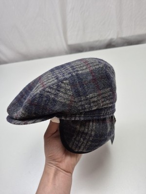 Göttmann Newsboy Hat Cap Fitted Mens Small Gray Plaid Wool Ear Flap
