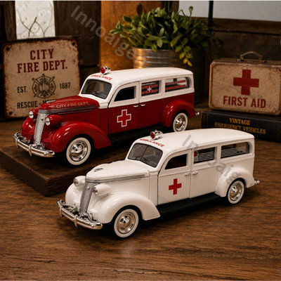 American Heritage Models 1937 Studebaker Ambulance 1:43 Diecast White Red 2 Set