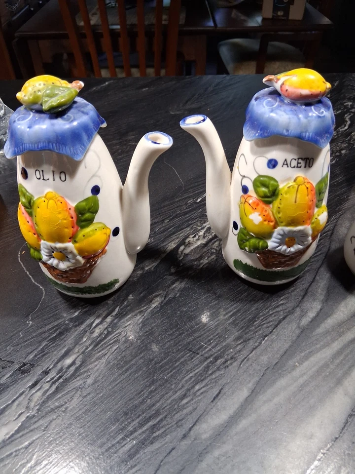 意大利陶瓷“Olio、Aceto、Sale、Pepe”,5 件套服务瓶套装带架 — 第 2/4 张图片