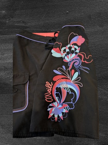 Size 30 Woman's Oneil Black Board shorts , Knee Length With Embroied Pattern - Picture 3 of 5
