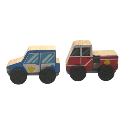 KidKraft Wooden Police Car And Truck Plastic Wheel Toys Set of 2 - Picture 5 of 9