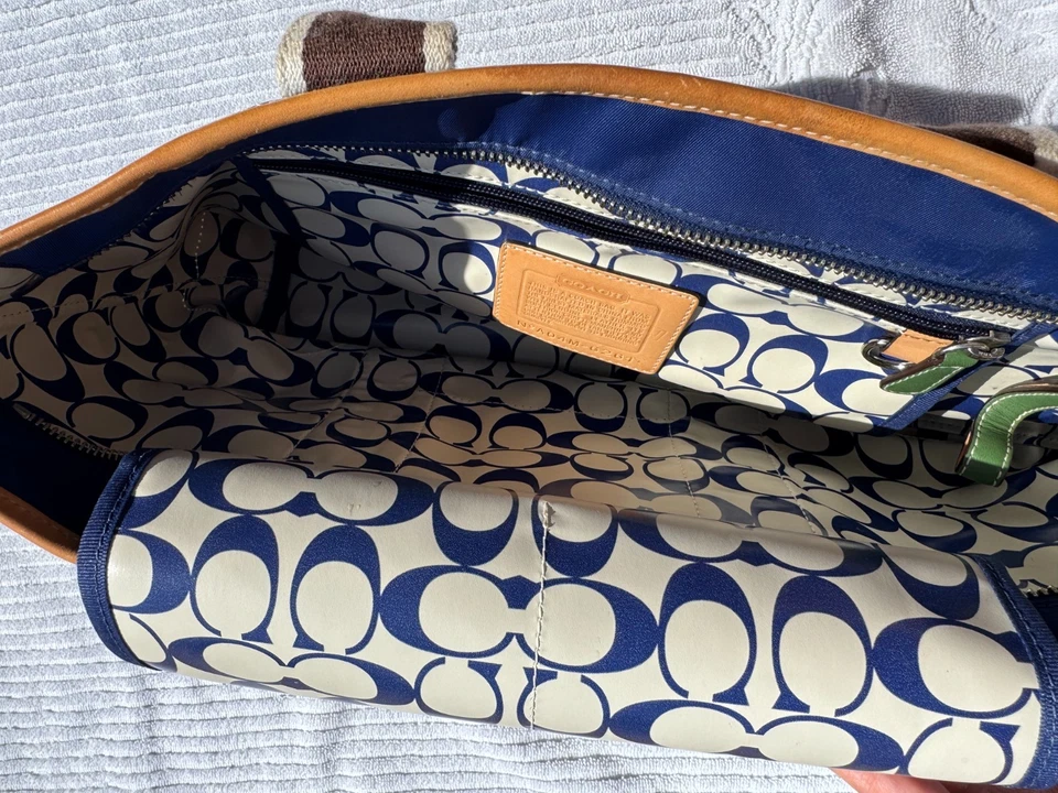 COACH Legacy Stripe Canvas Tote – Blue/Brown/Green Leather Trim (No. A04M-6261) - Image 2 of 4