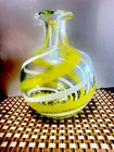 Murano Yellow Swirl Pattern Mouth Blown Vintage Art Glass Vase-Substantial-VTG.