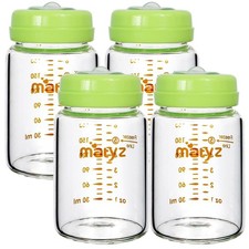 Glass Breastmilk Storage Bottles, 4-Pack Green, 6oz Each , Wide Mouth Food-G...