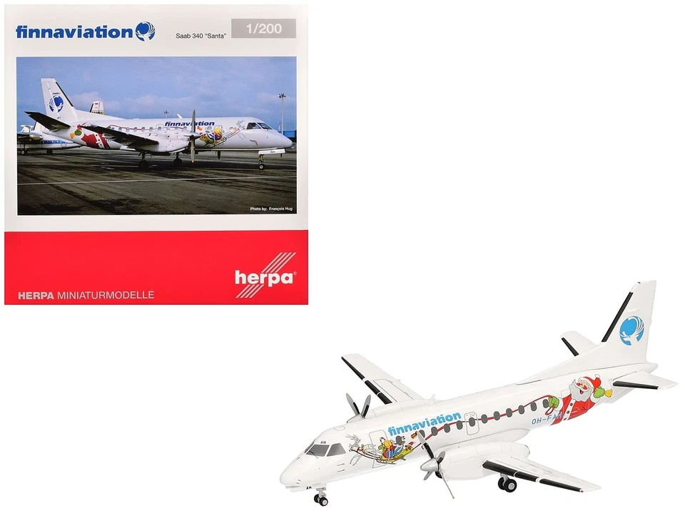 Avión comercial Saab 340 "Finnaviation - Santa Livery" (OH-FAH) blanco con G Foto 3 de 3