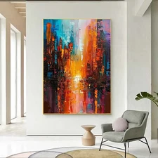 Hand Painted Oil Painting On Canvas Abstract Blue Pink 3D Colorful Modern