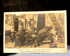 FRANCO BRITISH EXHIBITION 1908 ELEPHANTS ANTIQUE PHOTOGRAPH POSTCARD SOUVENIR