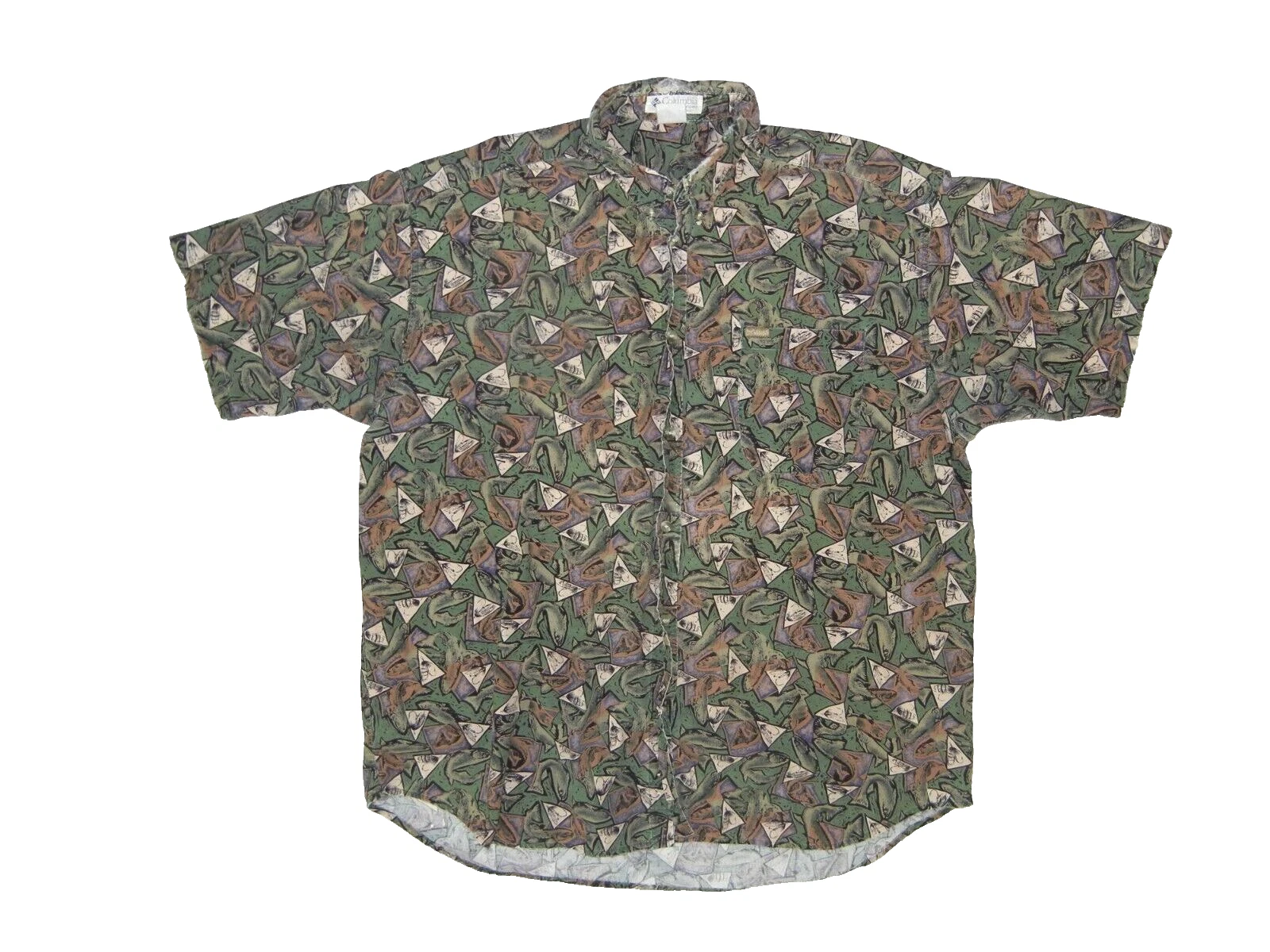Vtg 90s COLUMBIA Green MICROSOFT FLY-FISHING SHIRT Tech Company Employee Men XXL