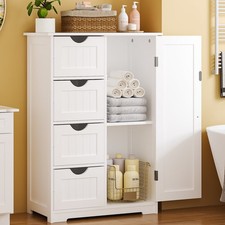 Wooden Bathroom Floor Cabinet, Side Storage Organizer with 4 Drawers,1 Cupboard
