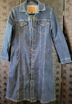 Lucky Brand Women s Blue Long Denim Jacket Button-Front Collared Pockets S
