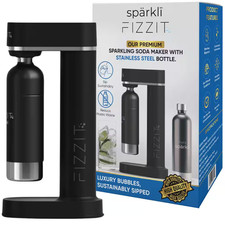 Macchina per acqua frizzante e bibite in acciaio inox nera con macchie nere