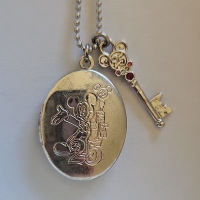Disney Mickey Mouse Locket Necklace with Key Charm, Silver-Tone Ball Chain