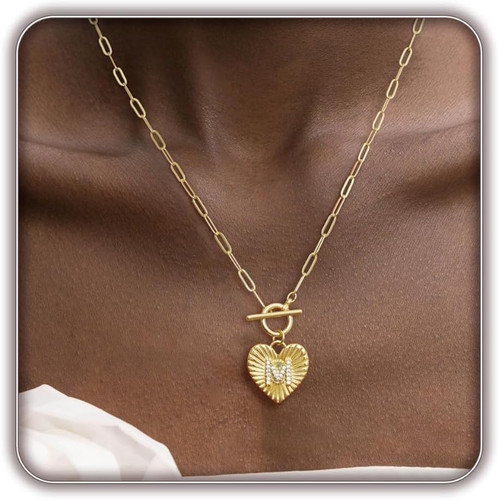Initial Necklaces for Women Trendy,14K Gold Plated A-Z Personized Custom Toggle