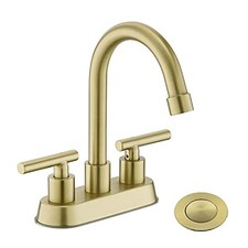 Gold Bathroom Faucet, 2 Handle 4 Inch Centerset Sink Faucet with Drain
