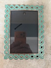 Metal Picture Frame Silver Tone Border Lattice Design. Mint/teal 4x6 Picture