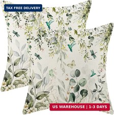 Spring Pillow Covers 18x18 Set of 2 Green Floral Bird Leaves Throw Pillow Covers