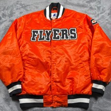 Vintage Philadelphia Flyers Satin Jacket Mens Large Orange Starter Hockey NHL