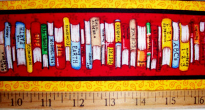 MARY ENGELBREIT 3'' W STACKED BOOKS BOOK SHELF COTTON FABRIC BORDER STRIP 1/2 YD