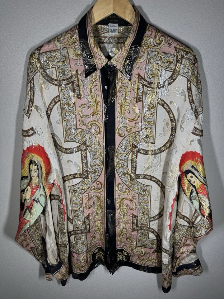 Preciosa Camisa Metálica De Seda París Virgen De Guadalupe De Satén De Colección Para Hombre Grande Foto 2 de 4
