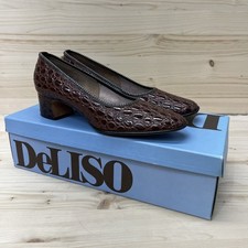 Vtg Deliso Shoes Womens 5.5 B Brown Baby Tinga Leather Pumps Block Heels