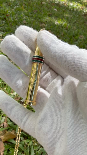 Vintage Gucci Golden Stick Perfume Bottle Necklace Webbing Green Red Sherry Line - Video 1 of 1